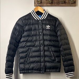 Adidas Black Puffer Jacket with Striped Details